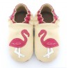Chaussons cuir souple Beiges Flamant Rose