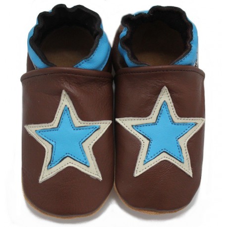 chaussons en cuir souple étoile bleu