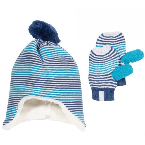 Bonnet + Moufles coton bio Bleu