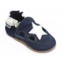 Chaussons-Sandales cuir Marine Etoile Blanche