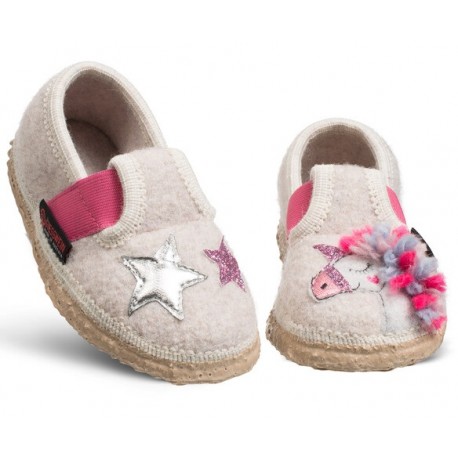 Chaussons laine Trabening Licorne Beige