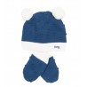 Bonnet et mitaines coton bio à pompon