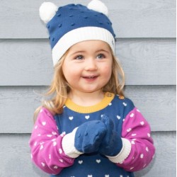 Bonnet et mitaines coton bio &agrave; pompon