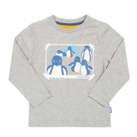 Tee-shirt coton bio gris chiné Pingouins