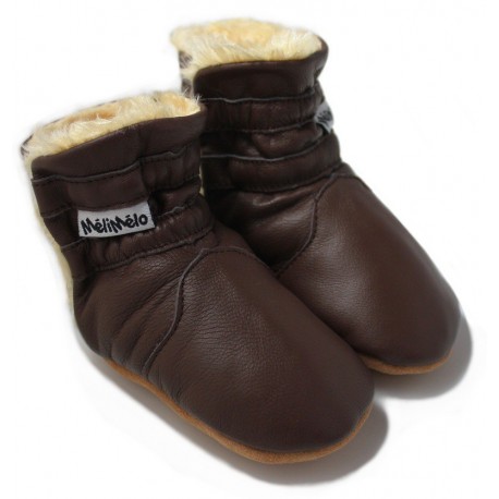 bottines fourrées en cuir souple chocolat MéliMélo