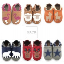Pack promo 6 paires chaussons cuir souple