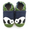 Chaussons cuir souple Panda bleu vert