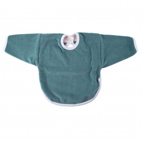 Bavoir coton bio avec manches Bleu Canard