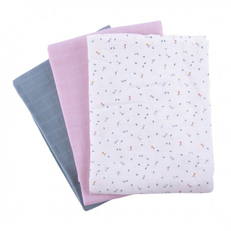 Lot 3 langes coton bio Rose Garden