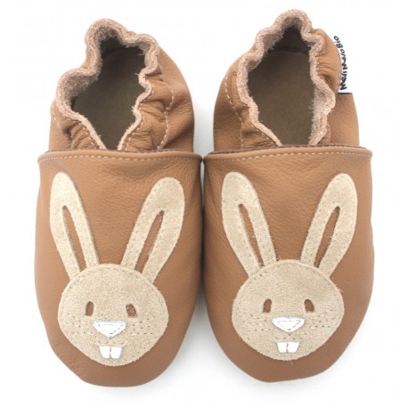 Chaussons Cuir Souple Lapin camel