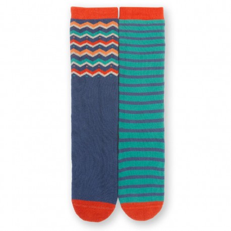 Lot 2 paires chaussettes hautes chaudes coton bio Zig-Zag