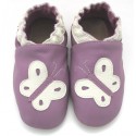 Chaussons Cuir Souple Papillon lilas