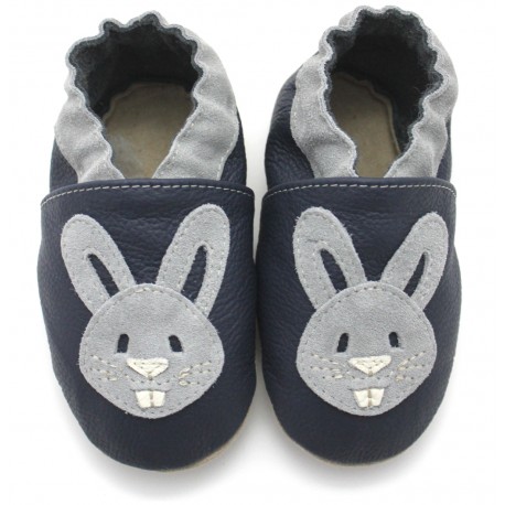 Chaussons Cuir Souple Lapin navy