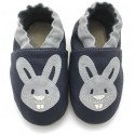 Chaussons Cuir Souple Lapin navy