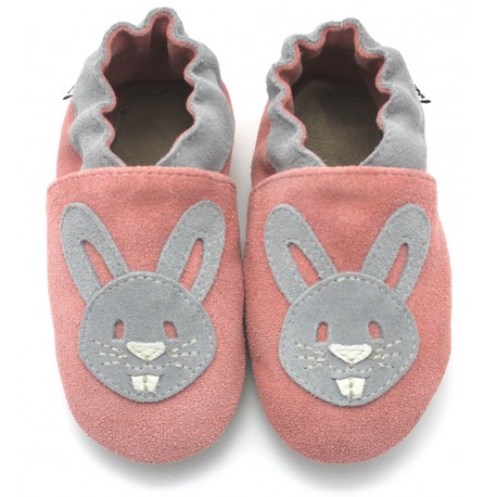 Chaussons Cuir Souple Lapin rose