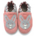 Chaussons Cuir Souple Lapin rose