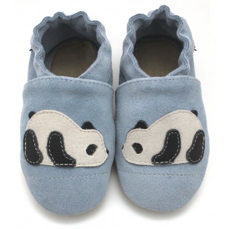 Chaussons Cuir Souple Panda ciel