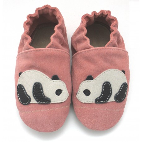 Chaussons Cuir Souple Panda rose