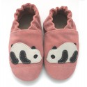 Chaussons Cuir Souple Panda rose