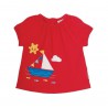 Top bateau en coton bio rouge bébé fille