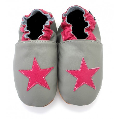 Chaussons Cuir Souple Etoile rose