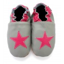 Chaussons Cuir Souple Etoile rose