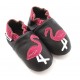 Chaussons Cuir Souple Flamant Rose