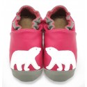 Chaussons cuir souple Ours Polaire Rose