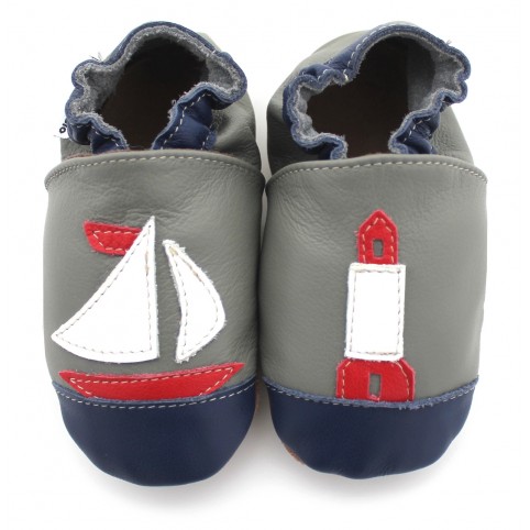 Chaussons cuir souple Bateau et Phare